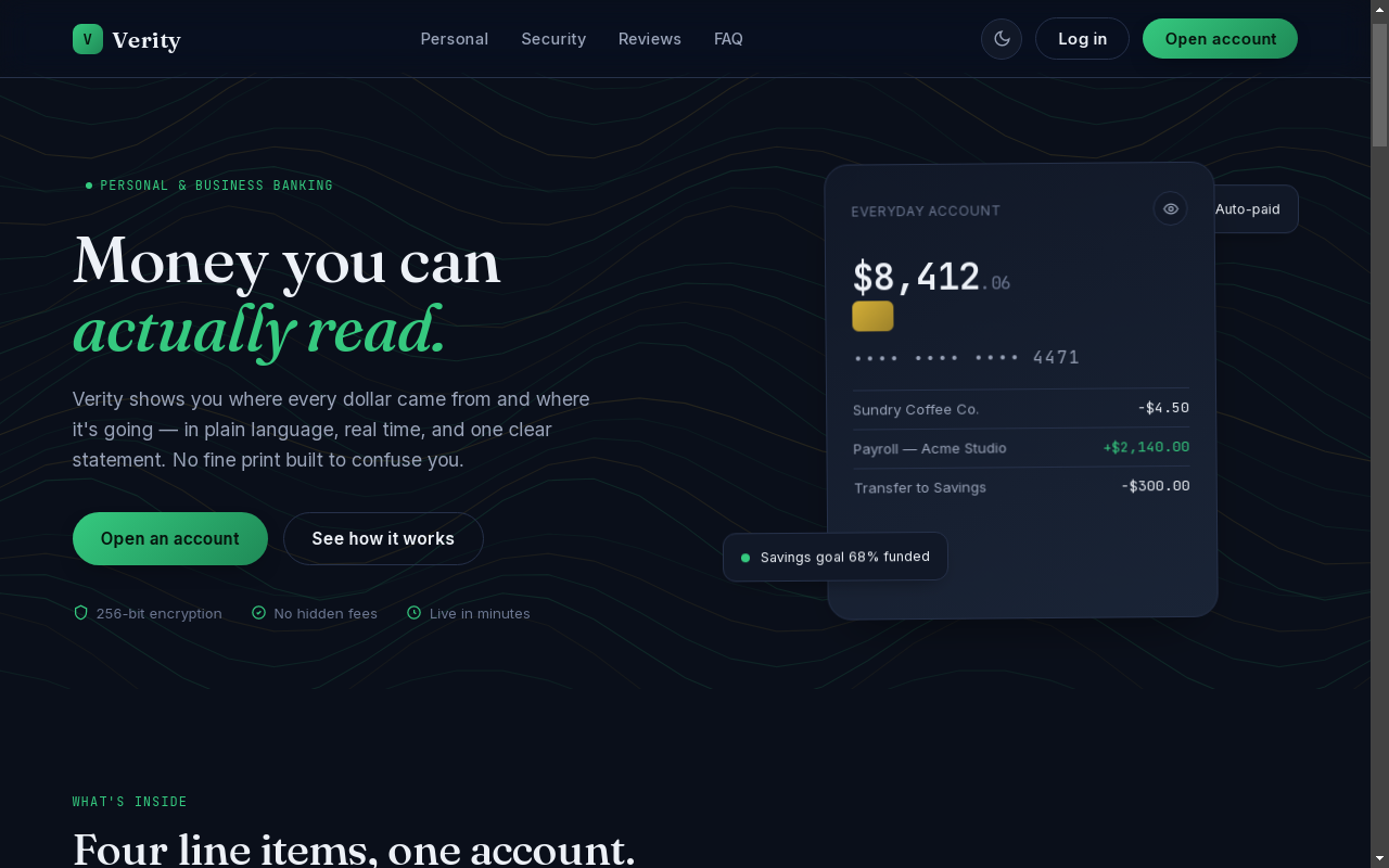 Verity fintech banking platform preview